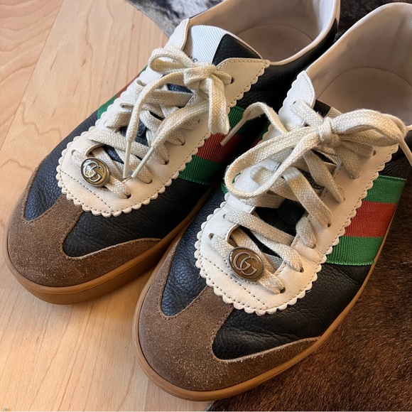GUCCI‎ G74 Web Low Black Lace Up Sneakers Gucci size 7.5 - Picture 4 of 10
